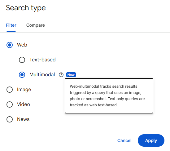 Multimodal search of Google Search Console